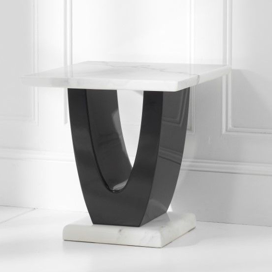 Aloya High Gloss Marble Lamp Table In White And Black_2