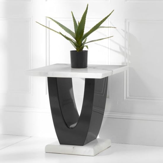 Aloya High Gloss Marble Lamp Table In White And Black