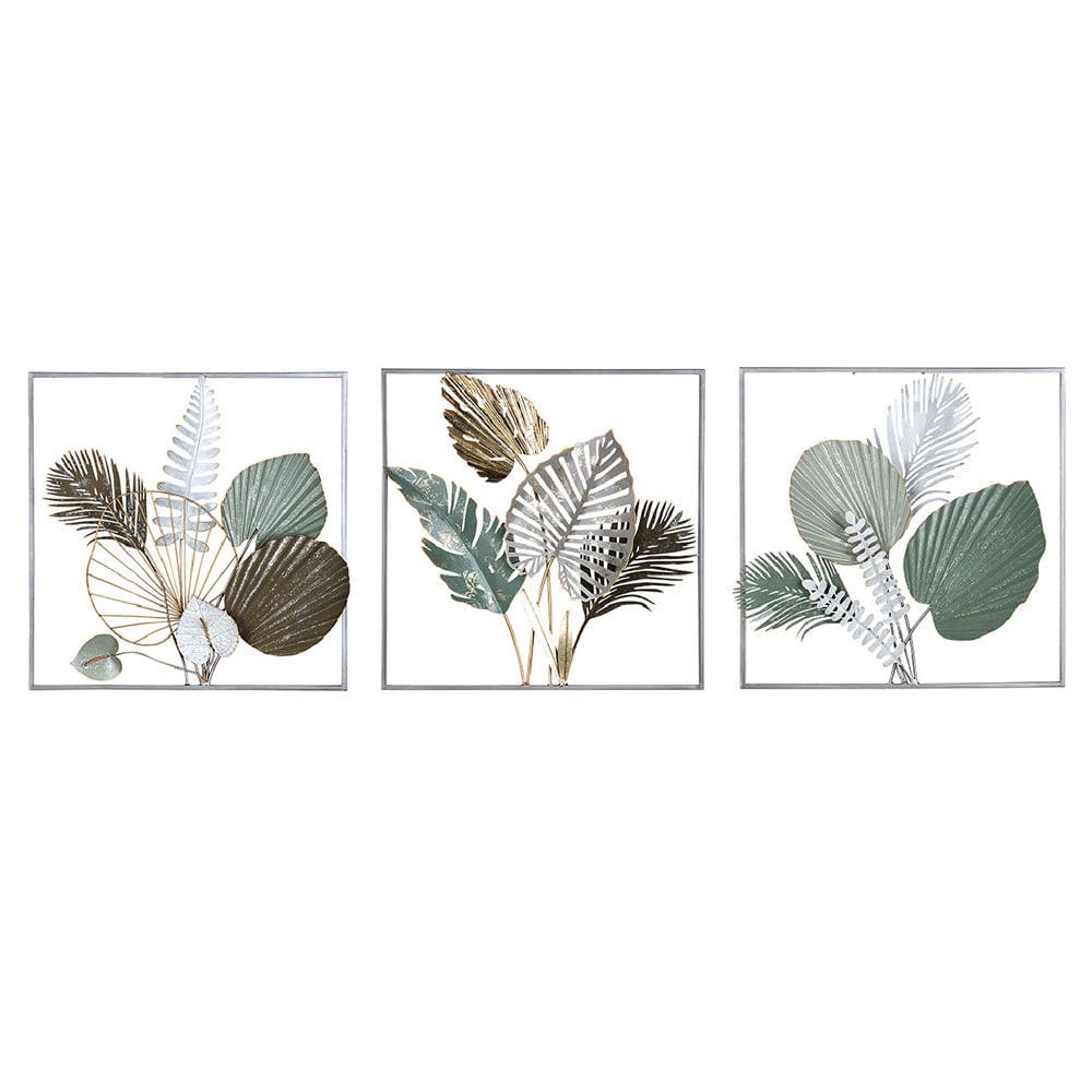 Alperton Metal Modern Botanical Trio Wall Art In Green And White