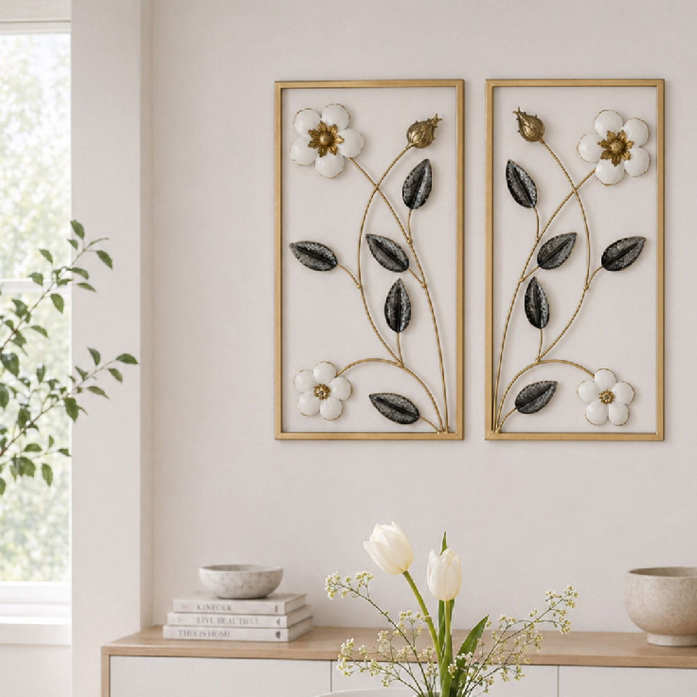 Alperton Metal Set Of 2 Leaf Design Wall Art in Multicolour