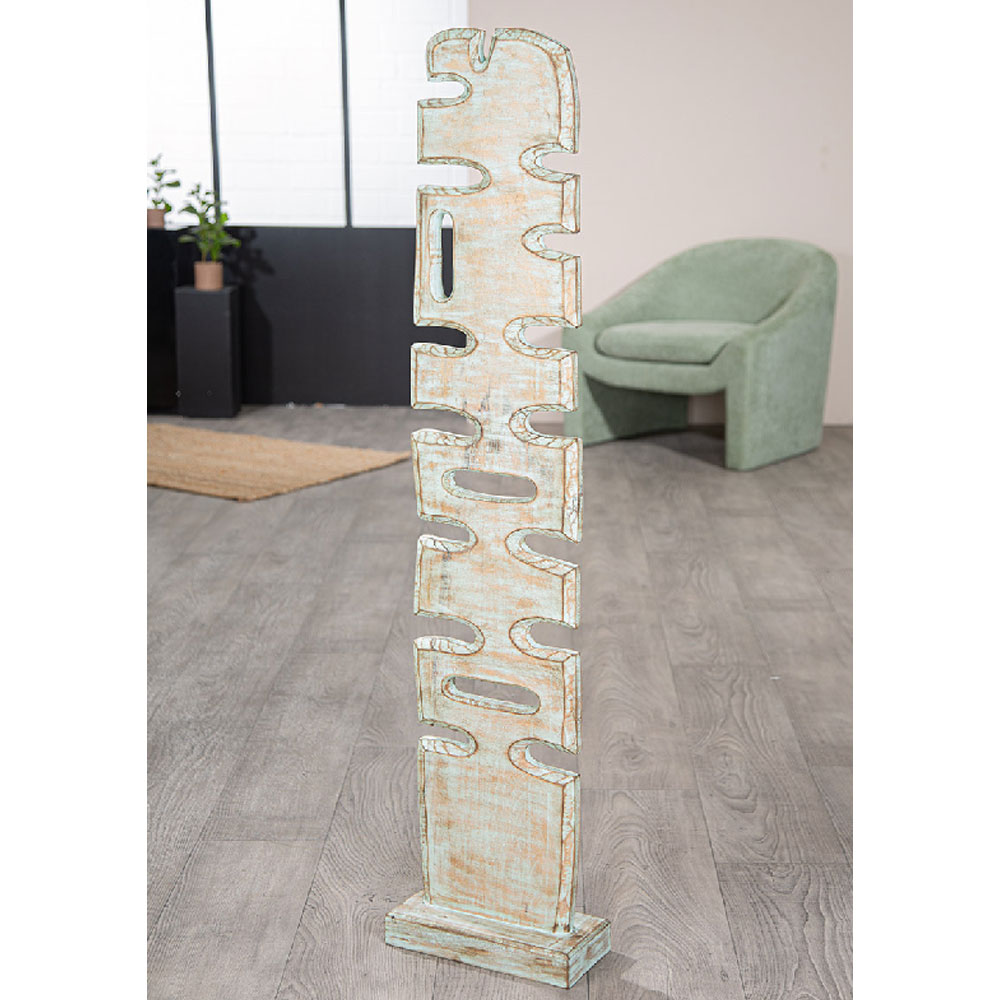 Alperton Small Mango Wood Organic Standing Sculpture in Blue and Natural