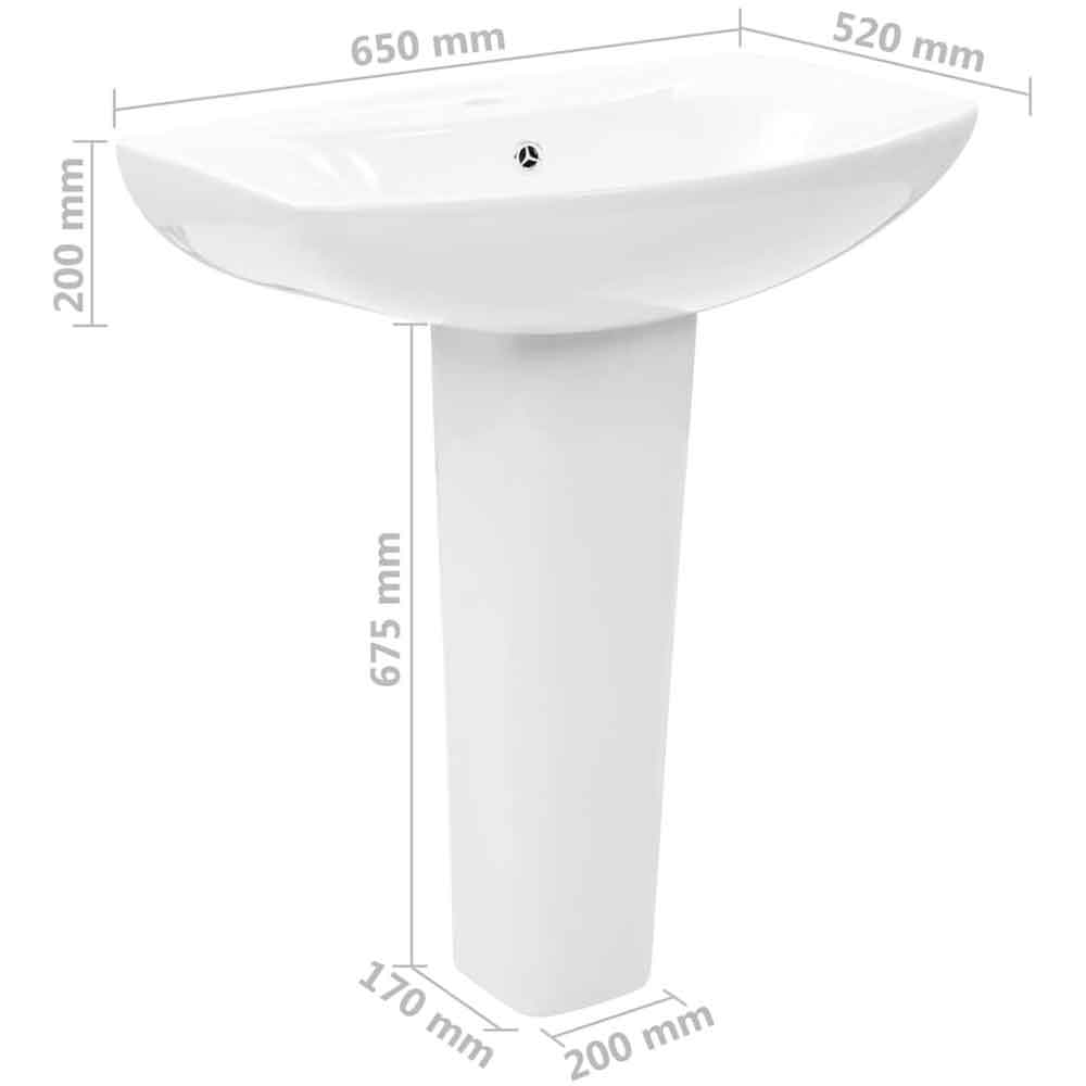 Alpharetta Curved Full Pedestal Basin Without Waste 650mm Wide 1TH - White