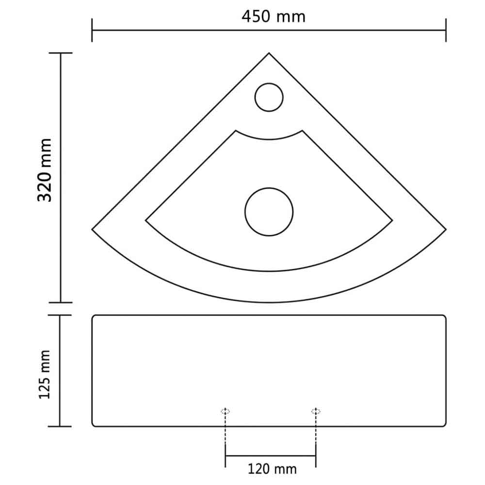 Alpharetta Wall Hung Corner Basin Without Waste 450mm Wide 1TH - White