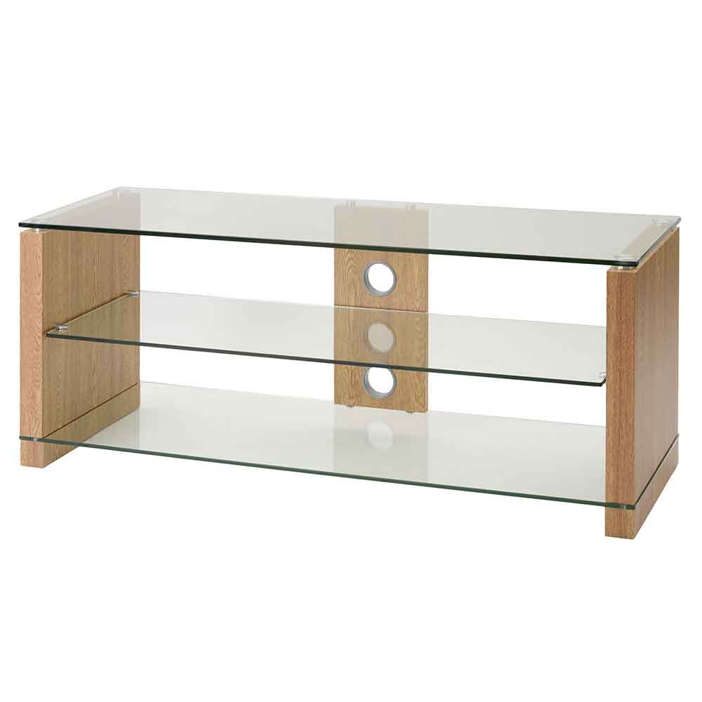 Alpine 1000mm Wooden TV Stand With 2 Glass Shelves - Oak