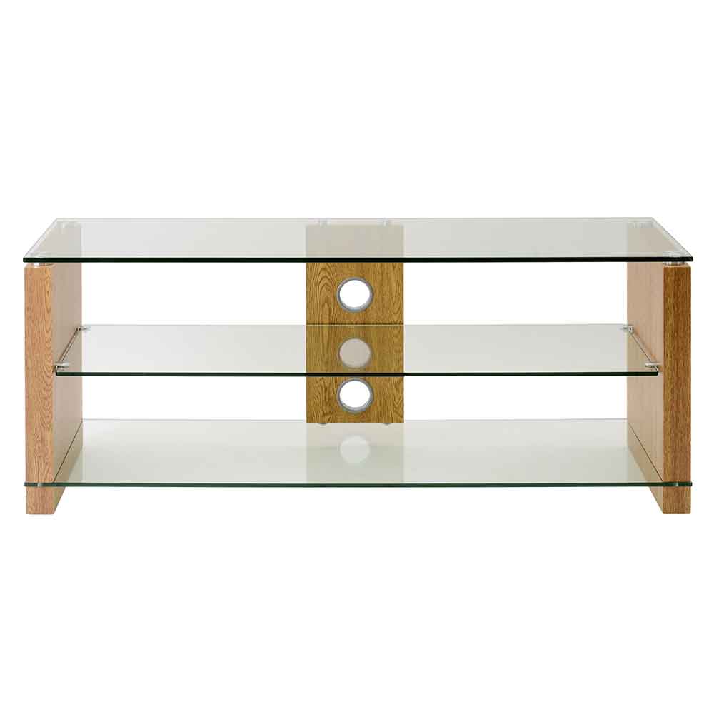 Alpine 1000mm Wooden TV Stand With 2 Glass Shelves - Oak