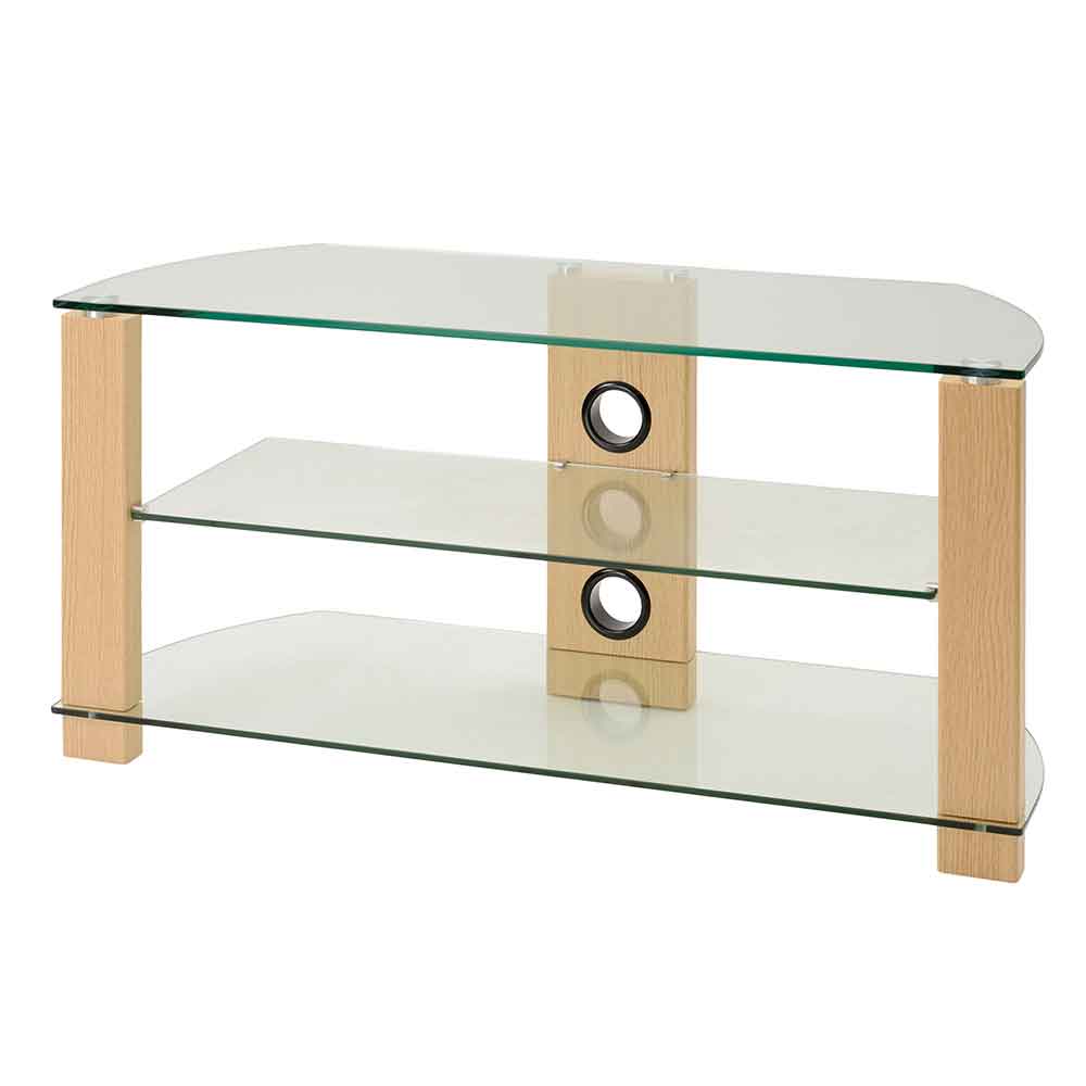 Alpine 1050mm Wooden Corner TV Stand With 3 Glass Shelves in Oak