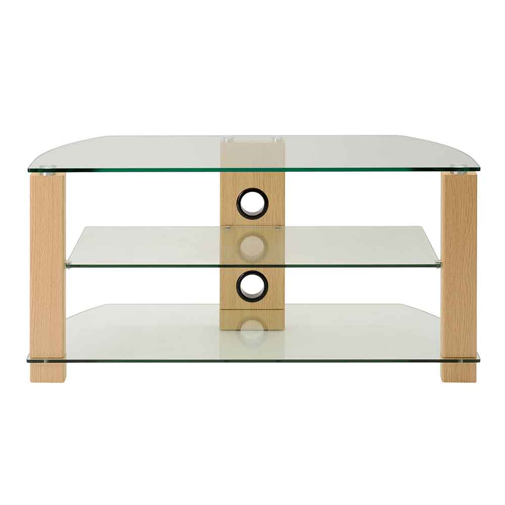 Alpine 1050mm Wooden Corner TV Stand With 3 Glass Shelves in Oak