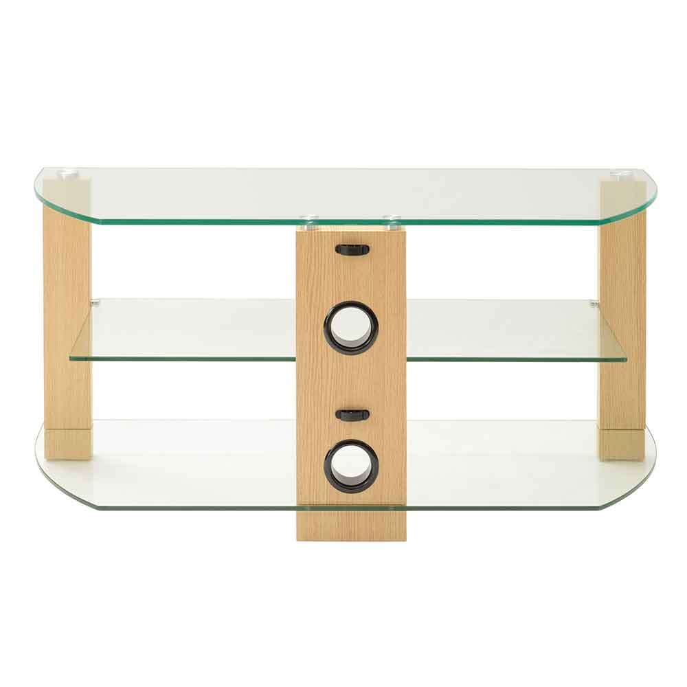 Alpine 1050mm Wooden Corner TV Stand With 3 Glass Shelves in Oak