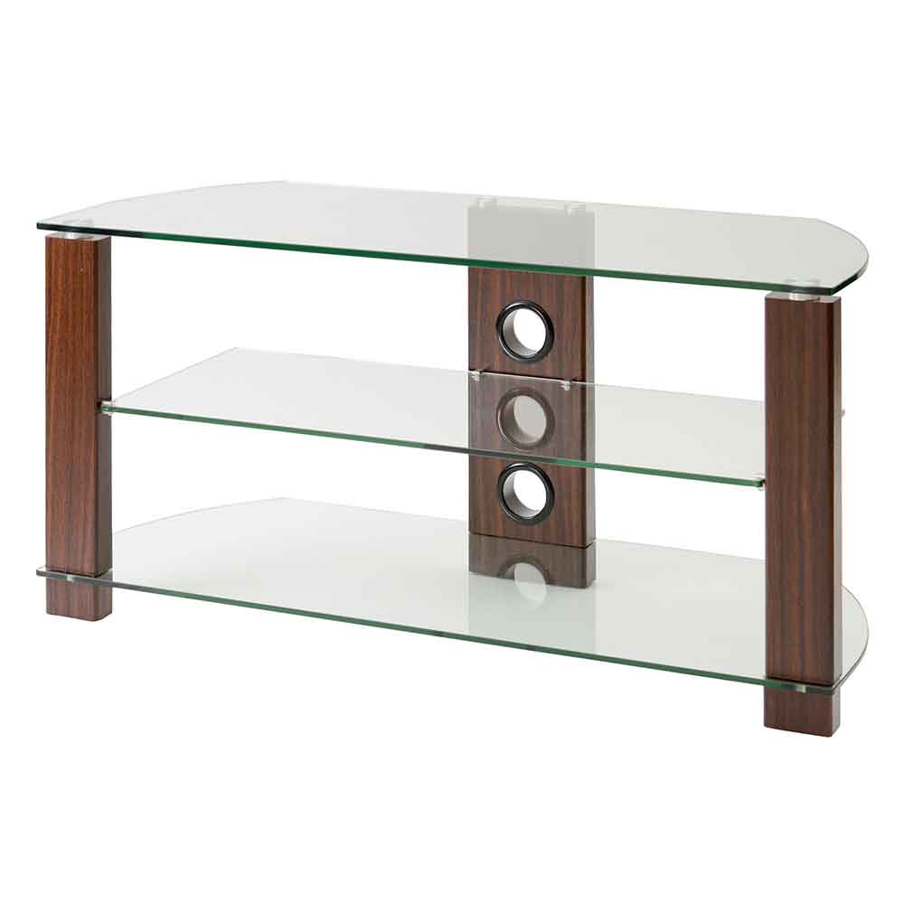 Alpine 1050mm Wooden Corner TV Stand With 2 Glass Shelves - Walnut
