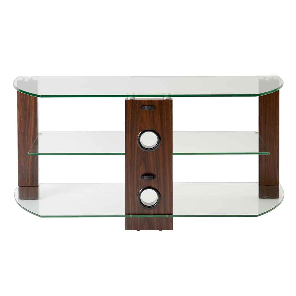 Alpine 1050mm Wooden Corner TV Stand With 2 Glass Shelves - Walnut