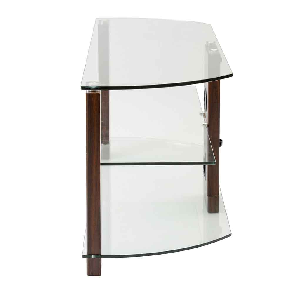 Alpine 1050mm Wooden Corner TV Stand With 2 Glass Shelves - Walnut