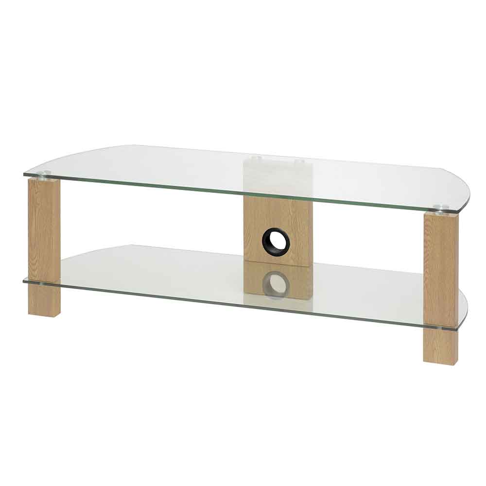Alpine 1200mm Wooden Corner TV Stand With 2 Glass Shelves - Oak