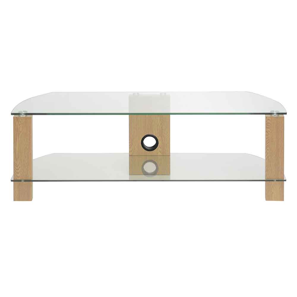 Alpine 1200mm Wooden Corner TV Stand With 2 Glass Shelves - Oak