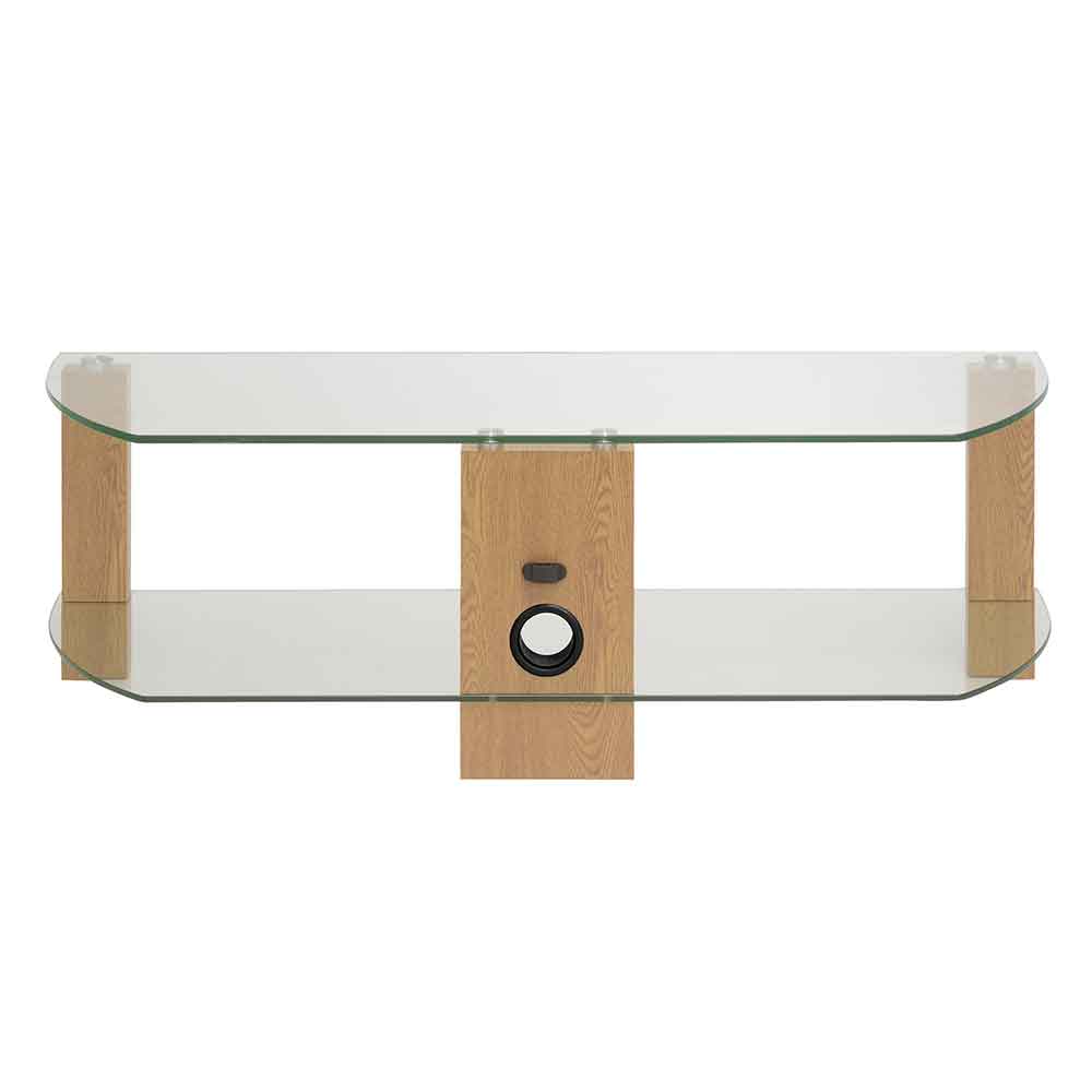Alpine 1200mm Wooden Corner TV Stand With 2 Glass Shelves - Oak