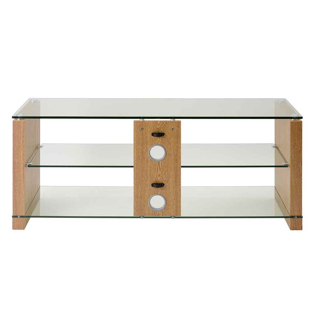 Alpine 1200mm Wooden TV Stand With 2 Glass Shelves - Oak