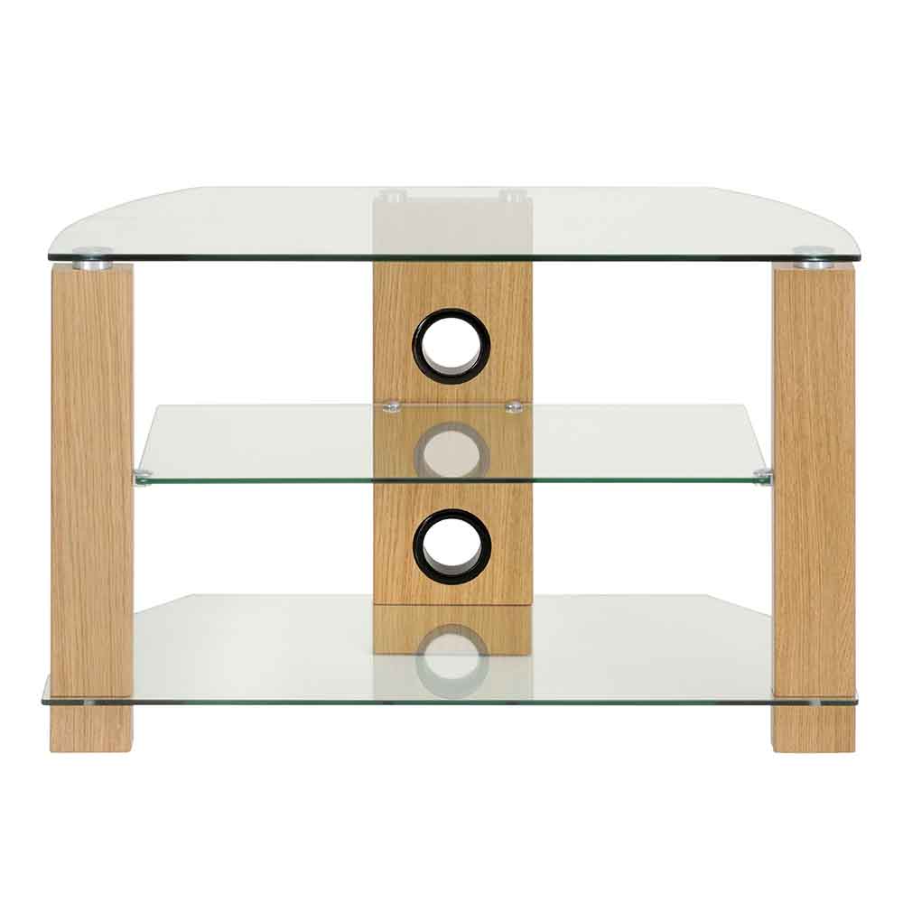 Alpine 600mm Wooden Corner TV Stand With 2 Glass Shelves - Oak