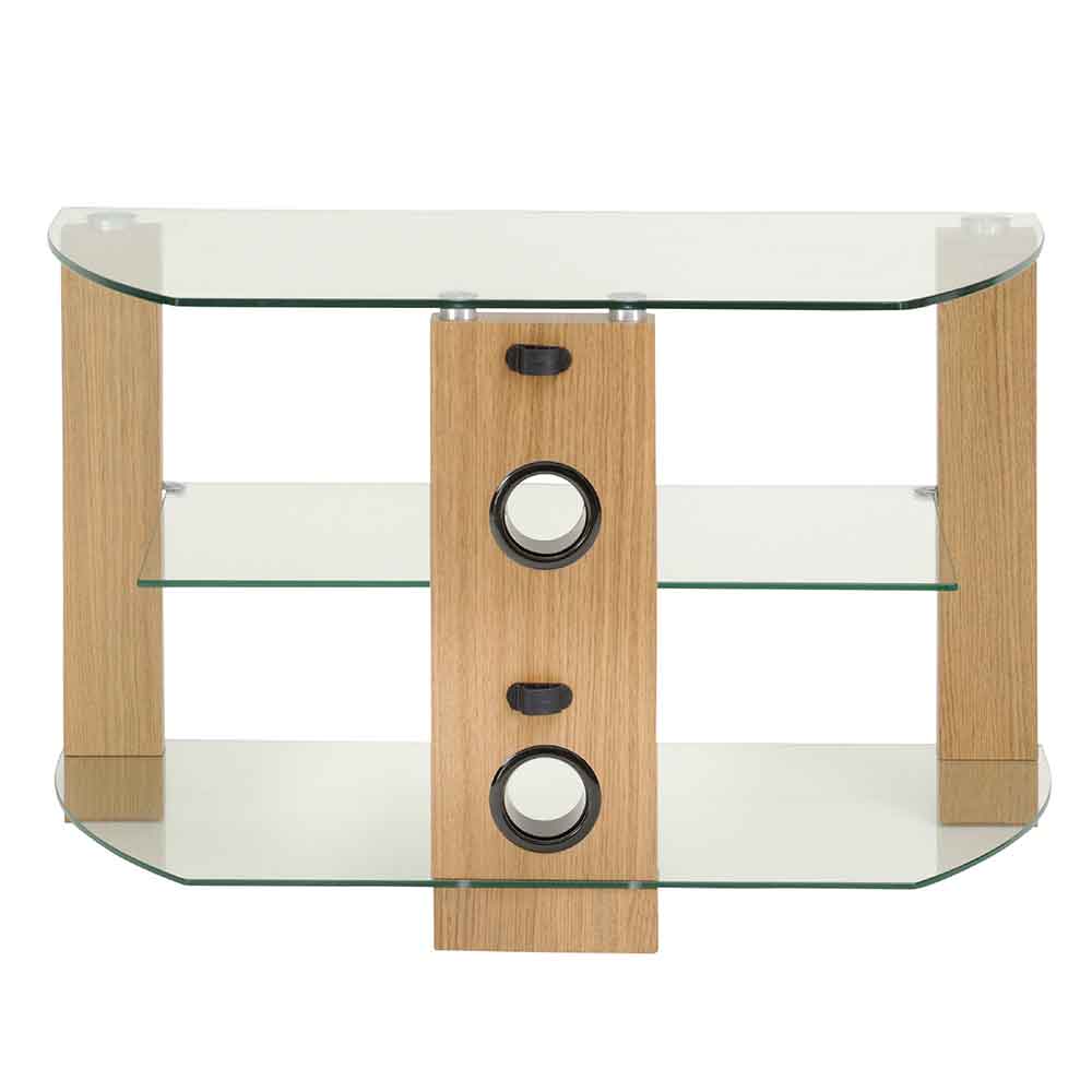 Alpine 600mm Wooden Corner TV Stand With 2 Glass Shelves - Oak