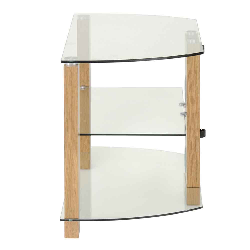Alpine 600mm Wooden Corner TV Stand With 2 Glass Shelves - Oak