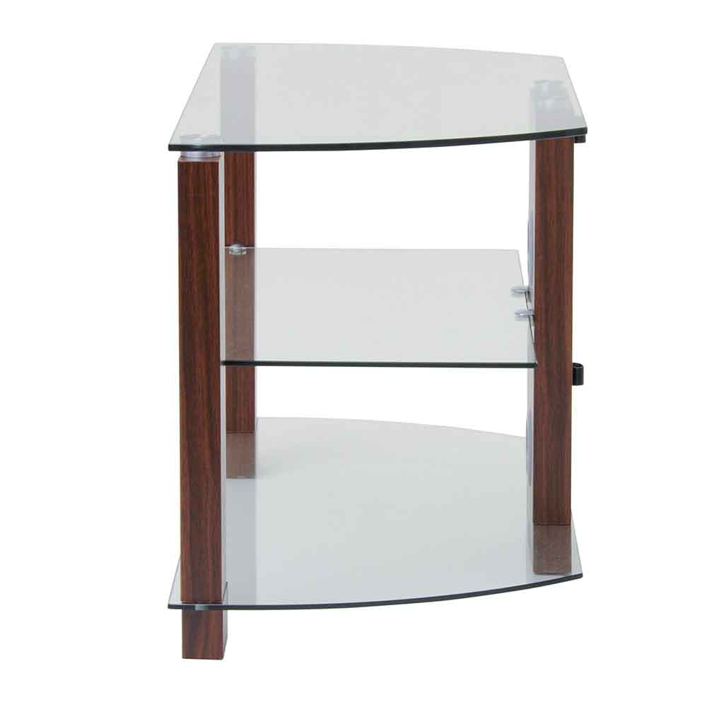 Alpine 800mm Wooden Corner TV Stand With 2 Glass Shelves - Walnut