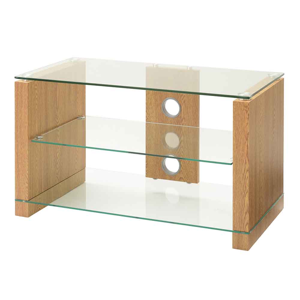 Alpine 800mm Wooden TV Stand With 2 Glass Shelves - Oak