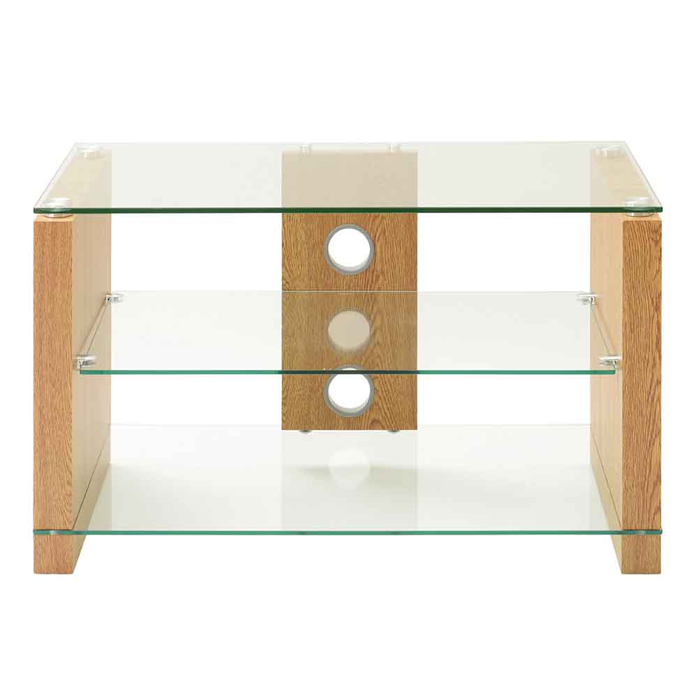 Alpine 800mm Wooden TV Stand With 2 Glass Shelves - Oak