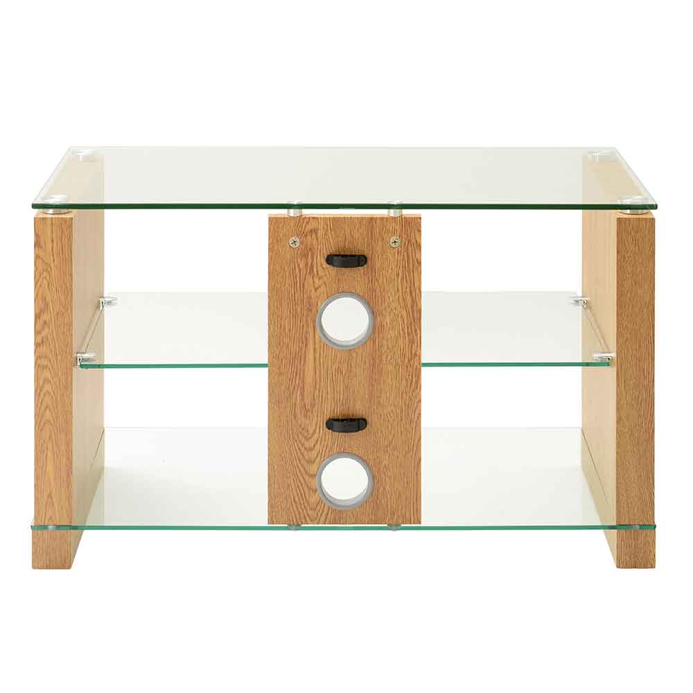 Alpine 800mm Wooden TV Stand With 2 Glass Shelves - Oak