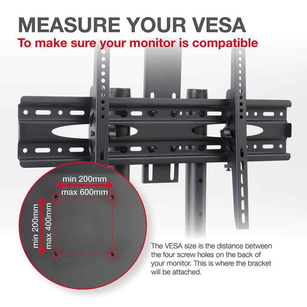 Alpine Adjustable Metal TV Wall Mount Bracket With Wheels - Black