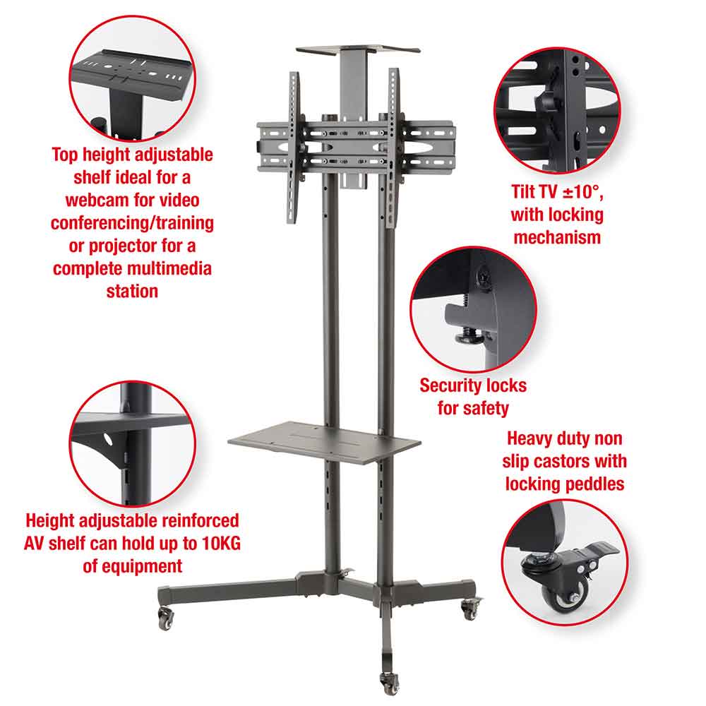 Alpine Adjustable Metal TV Wall Mount Bracket With Wheels - Black
