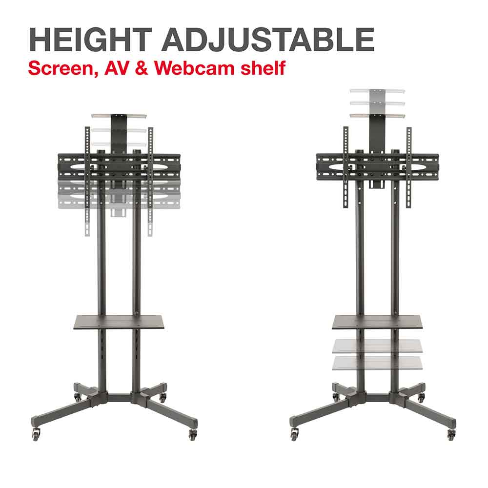 Alpine Adjustable Metal TV Wall Mount Bracket With Wheels - Black