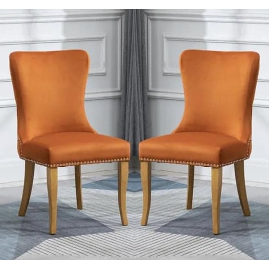 Read more about Alpine burnt orange fabric dining chairs in pair