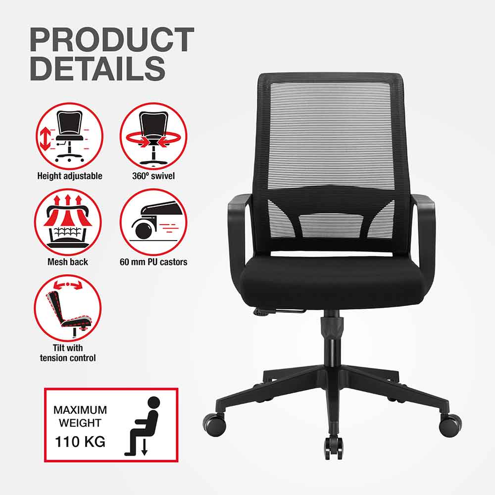 Alpine Fabric Home And Office Chair - Black