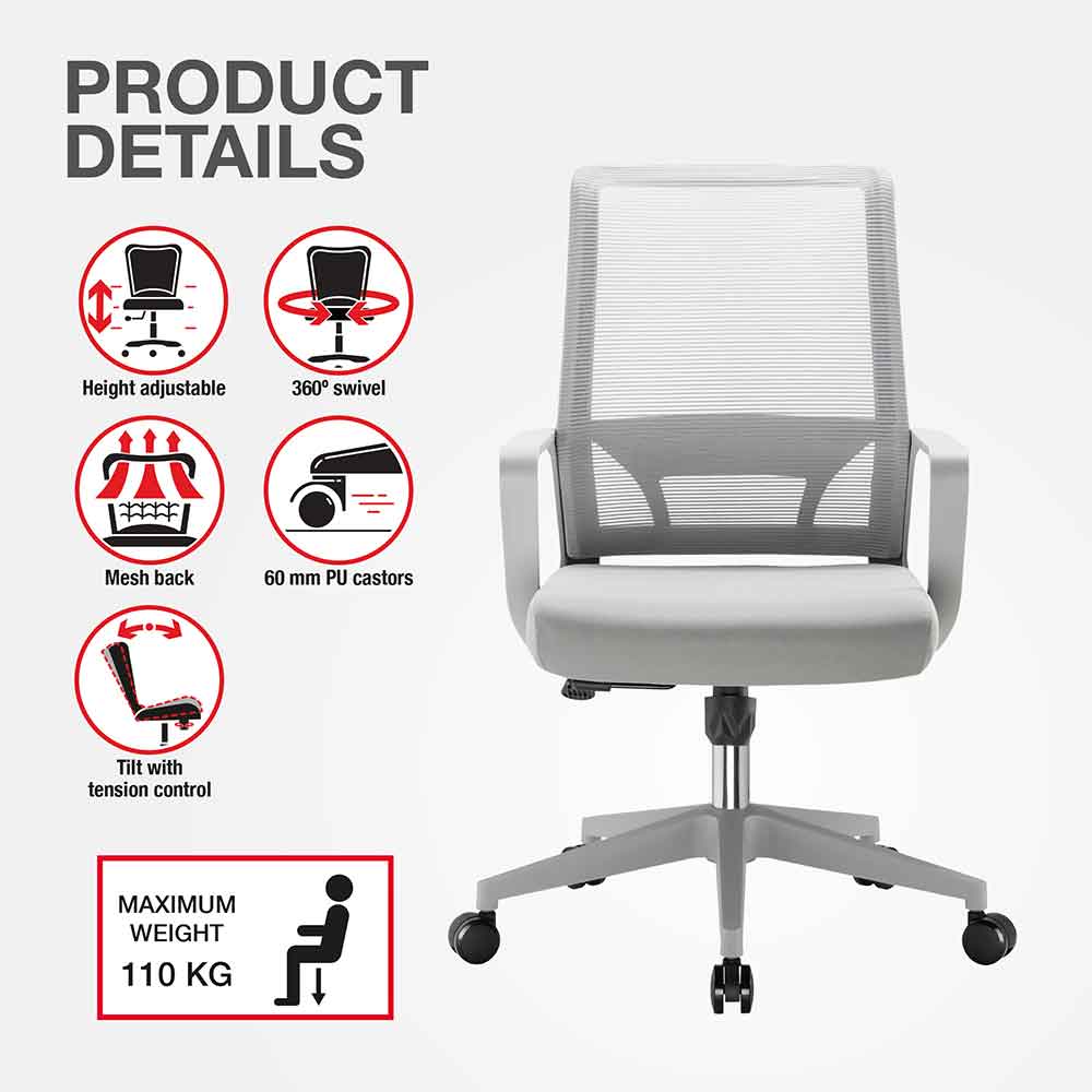 Alpine Fabric Home And Office Chair - Grey