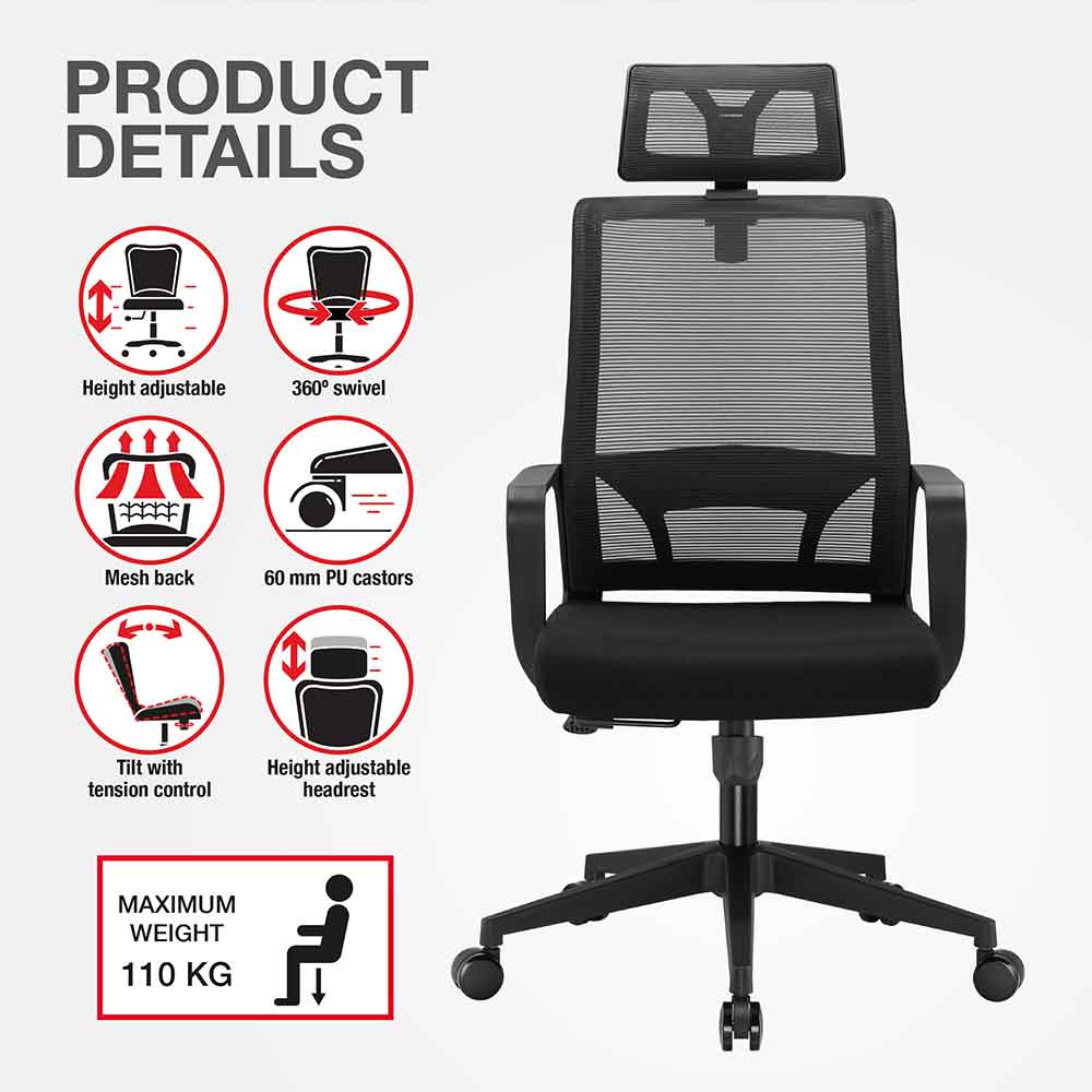 Alpine Fabric Home And Office Plus Chair - Black