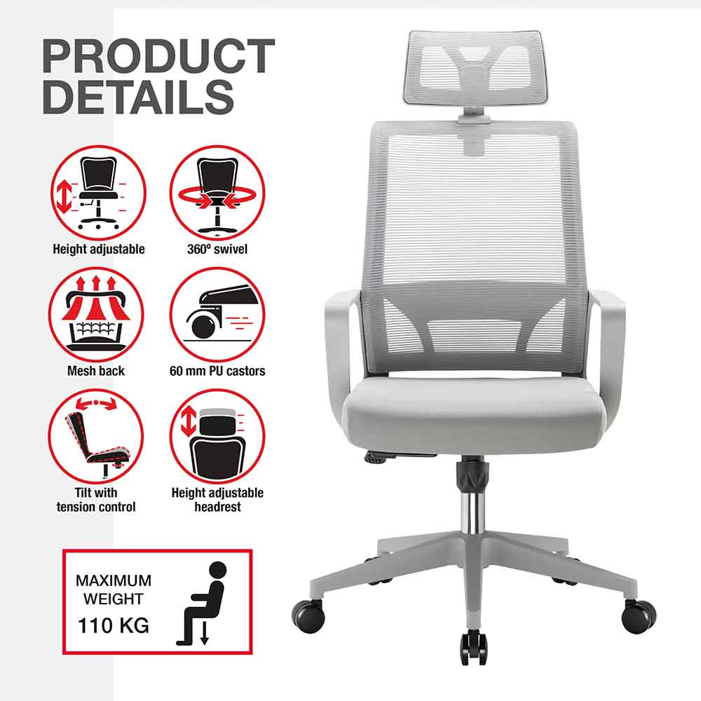 Alpine Fabric Home And Office Plus Chair - Grey