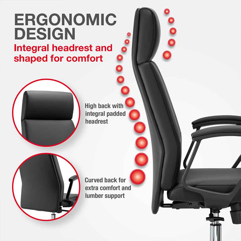 Alpine Faux Leather High-Backed Home And Office Chair - Black