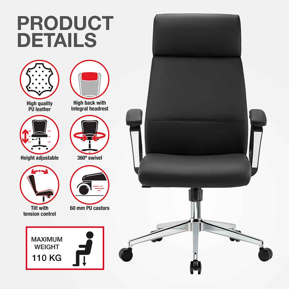 Alpine Faux Leather High-Backed Home And Office Chair - Black