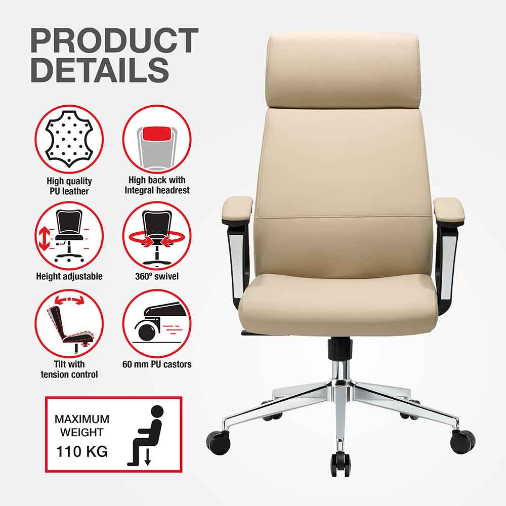 Alpine Faux Leather High-Backed Home And Office Chair - Cream