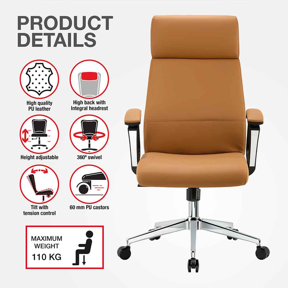 Alpine Faux Leather High-Backed Home And Office Chair - Tan