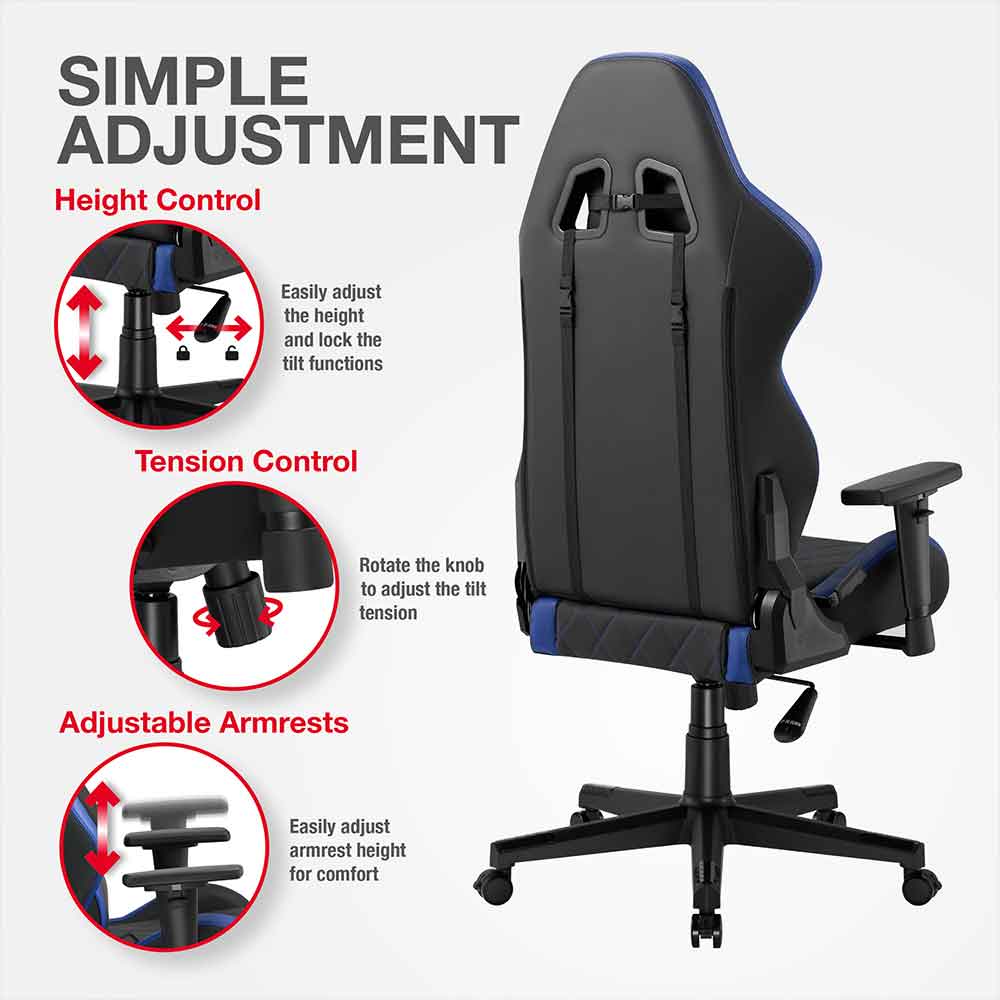 Alpine Faux Leather Home And Office Gaming Chair - Blue Black