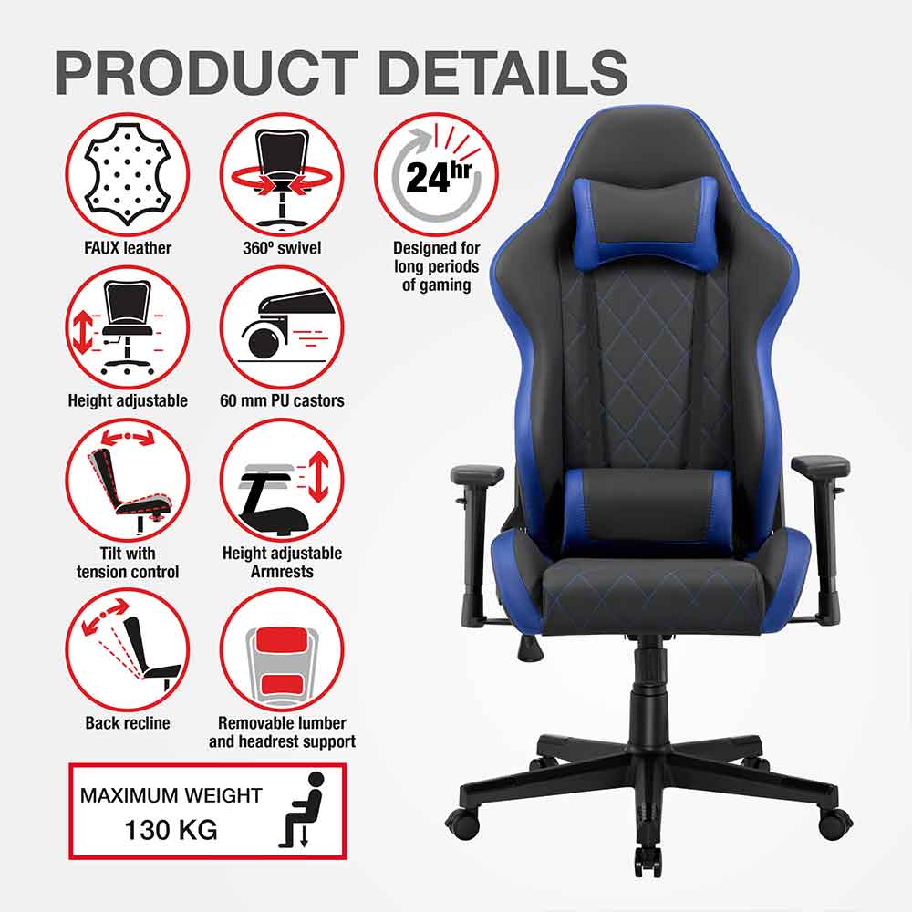 Alpine Faux Leather Home And Office Gaming Chair - Blue Black
