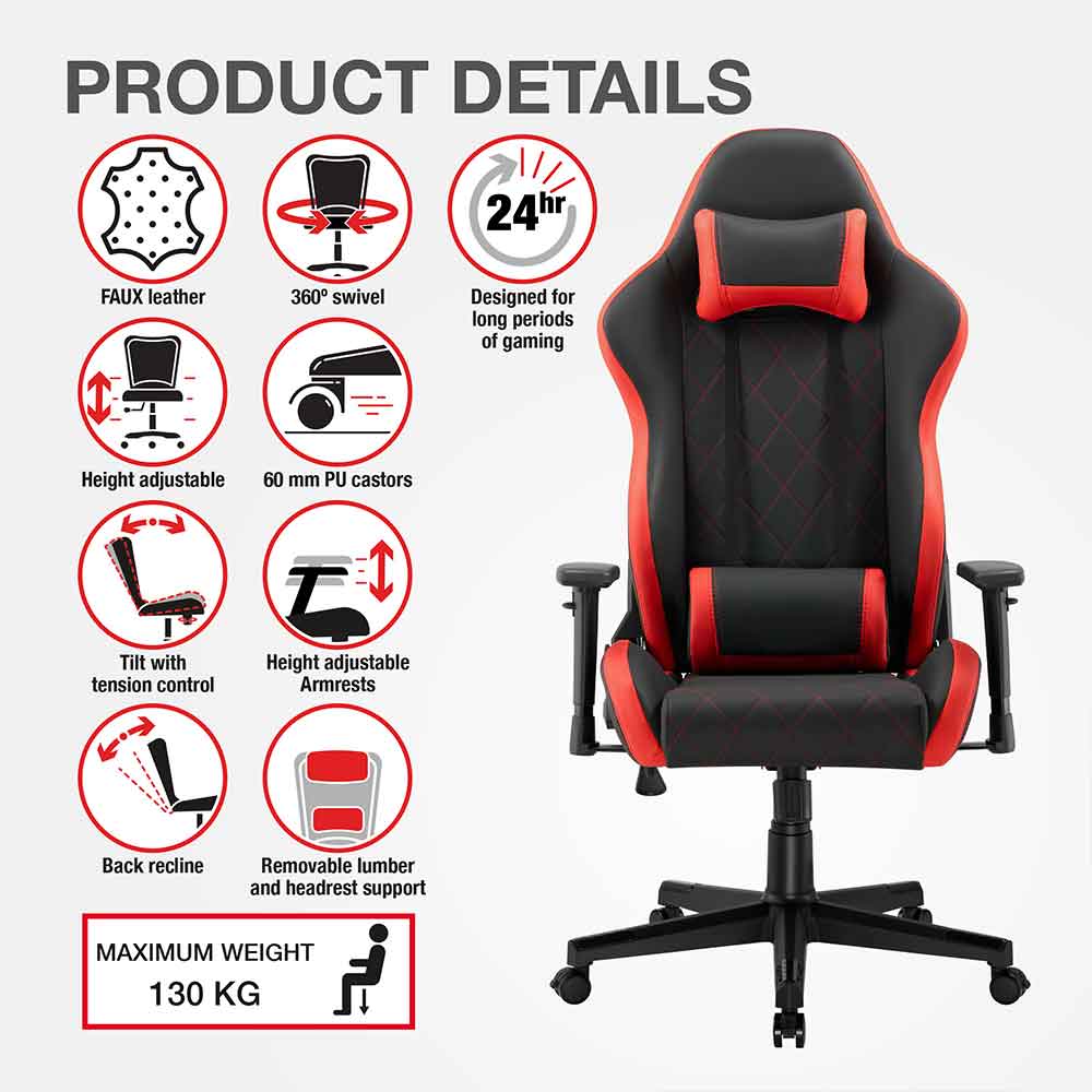 Alpine Faux Leather Home And Office Gaming Chair - Red Black