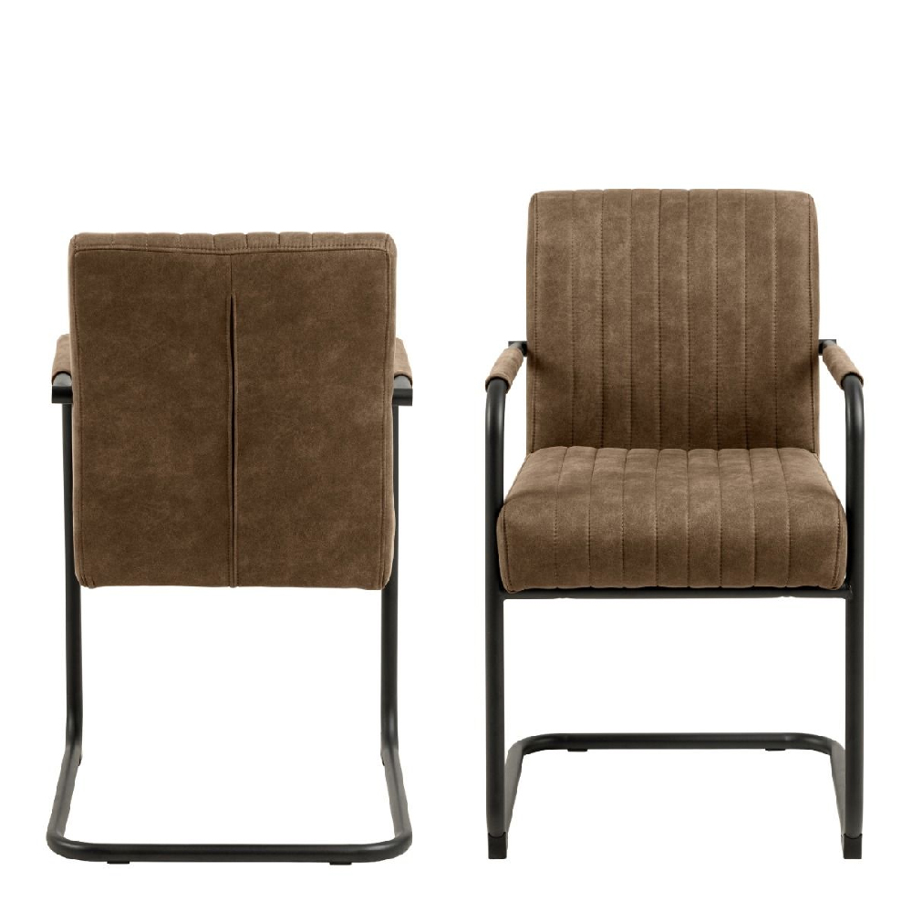 Alpine Light Brown Fabric Dining Chairs With Metal Frame In Pair