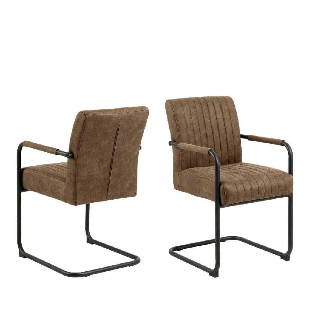 Read more about Alpine light brown fabric dining chairs with metal frame in pair