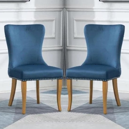 Read more about Alpine midnight blue fabric dining chairs in pair