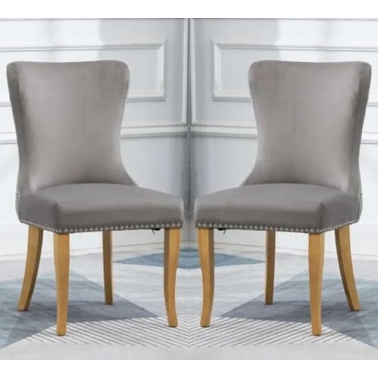 Read more about Alpine steel grey fabric dining chairs in pair