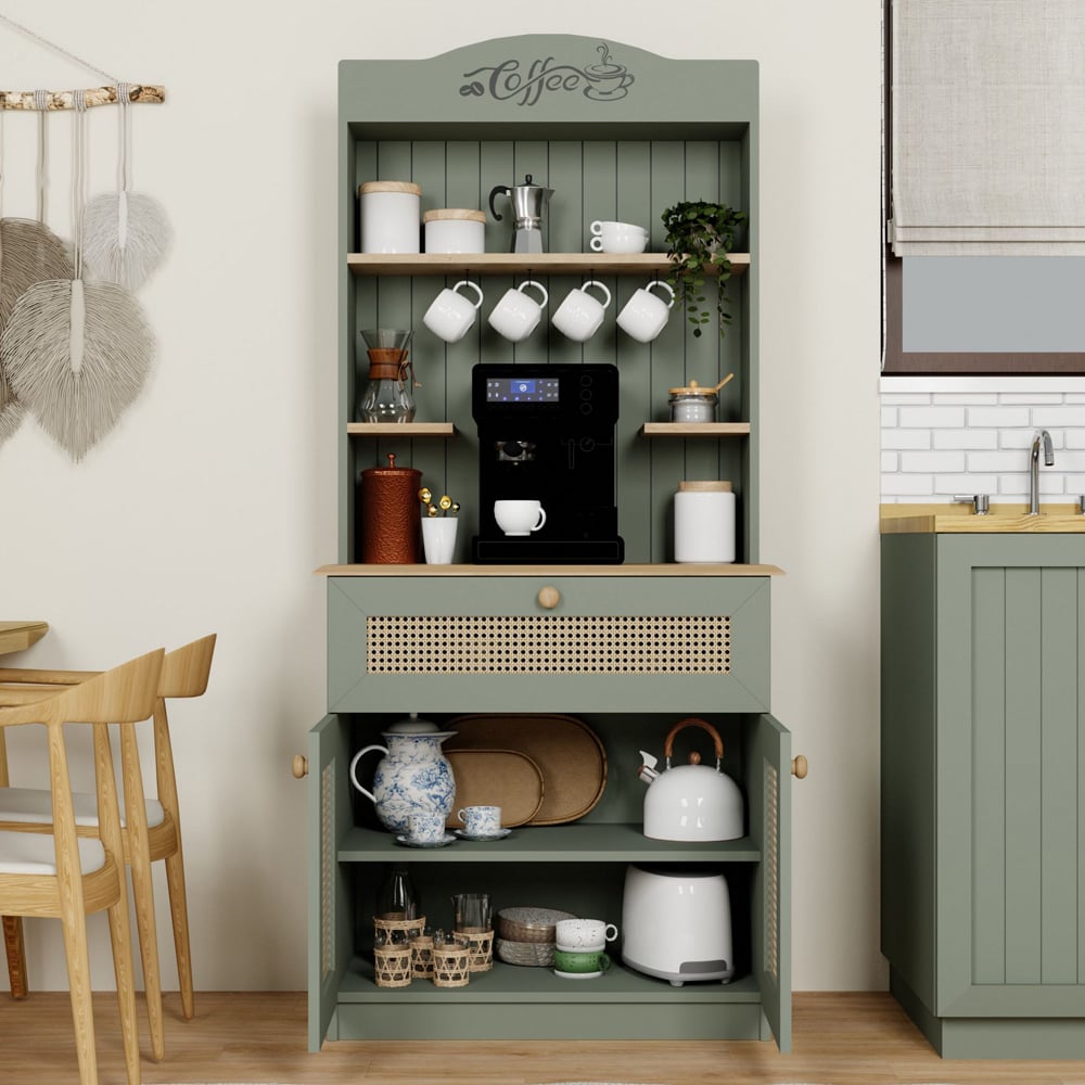 Alreno Wooden Coffee Station Cabinets with 2 Doors 1 Drawers in Green