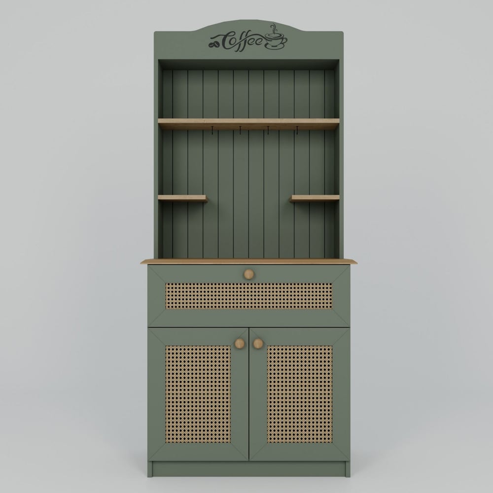 Alreno Wooden Coffee Station Cabinets with 2 Doors 1 Drawers in Green