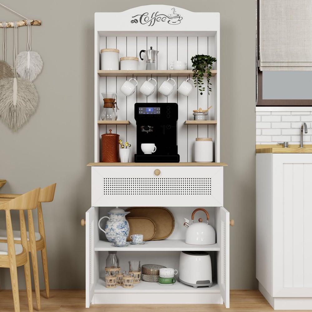 Alreno Wooden Coffee Station Cabinets with 2 Doors 1 Drawers in White