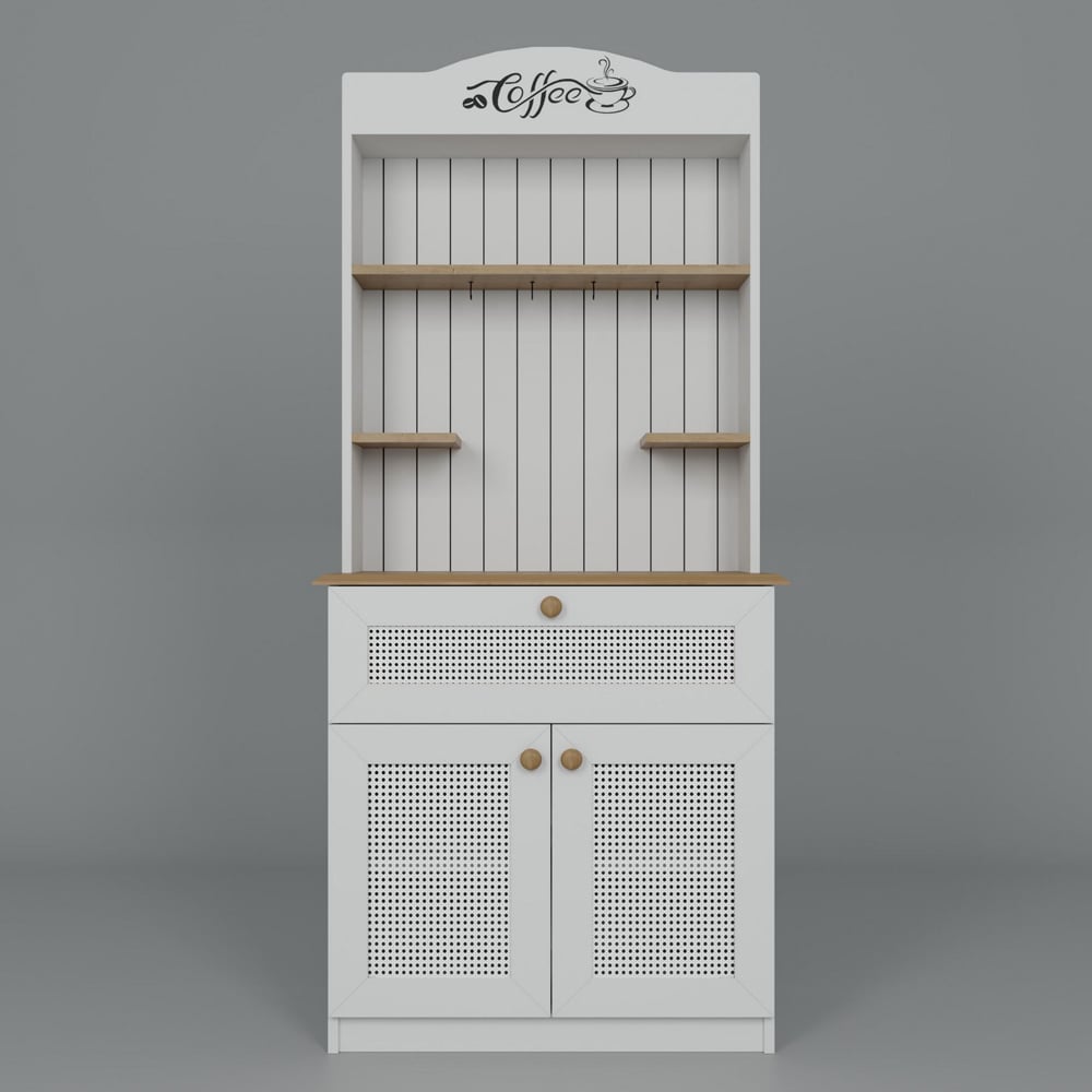 Alreno Wooden Coffee Station Cabinets with 2 Doors 1 Drawers in White