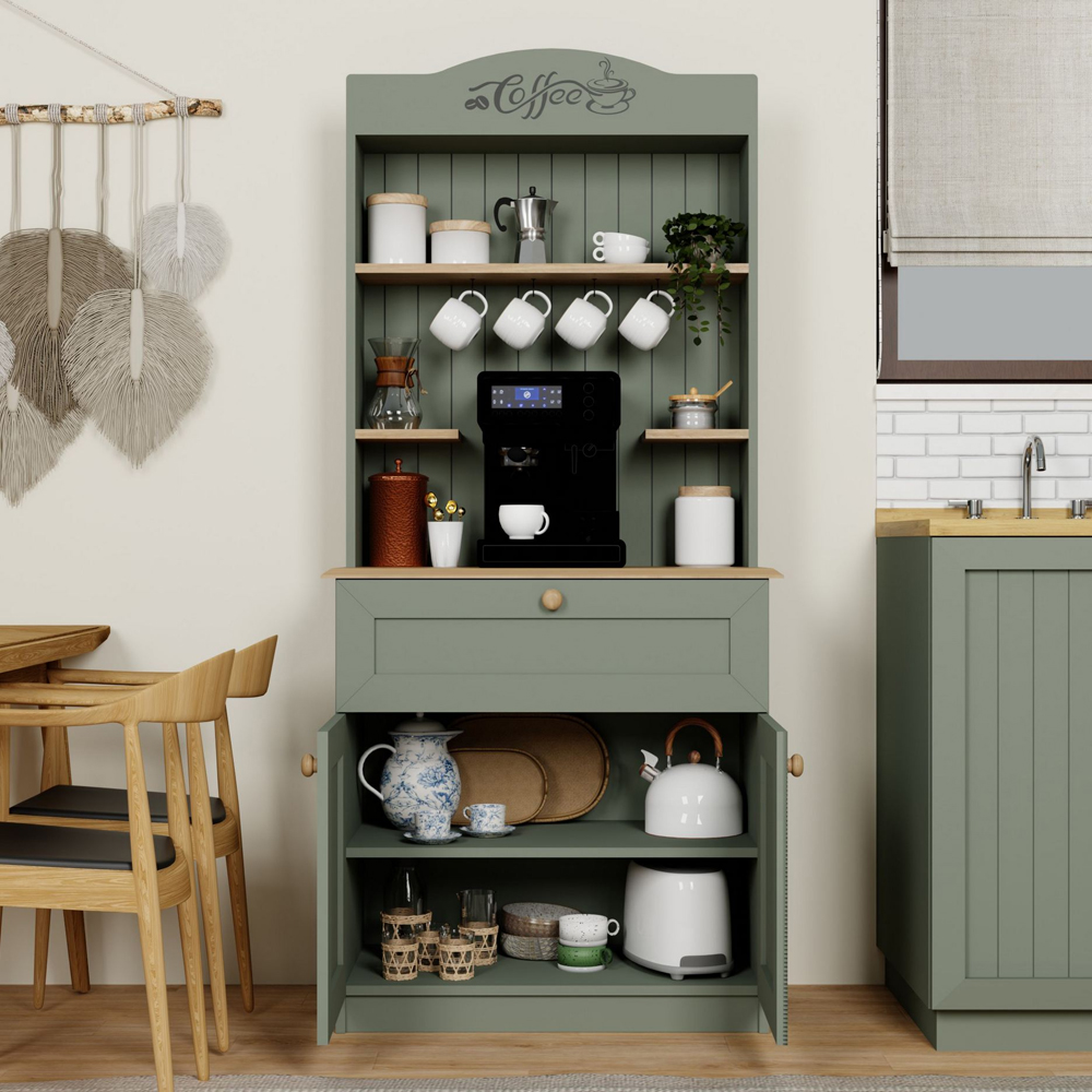 Alreno Wooden Coffee Station Cabinets with 2 Doors in Green